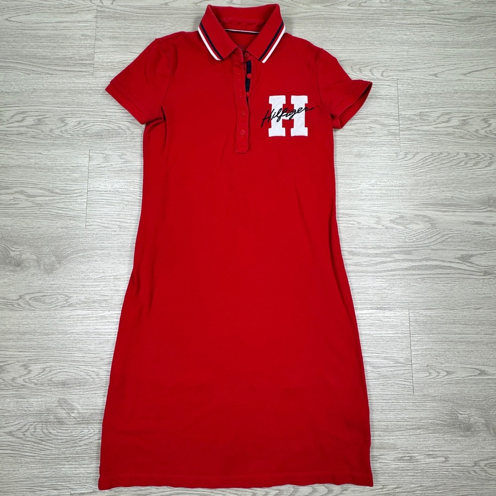 Tommy Hilfiger Women's Polo Dress Red XXS Short Sleeve Logo Preppy Cotton Blend
